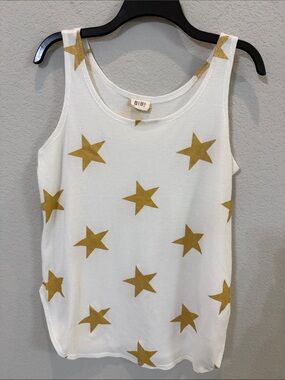 BiBi White Tank Top with Gold Star Design